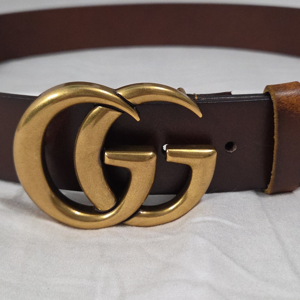 Gucci Brown Leather Belt with Gold Double G Buckle - Picture 13 of 16
